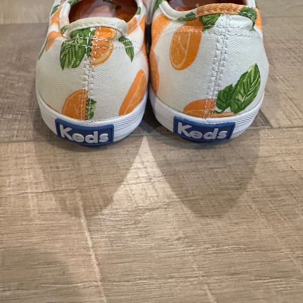 WOMENS CANVAS KEDS ORANGE PATTERN WHITE 7.5 SNEAKERS SHOES